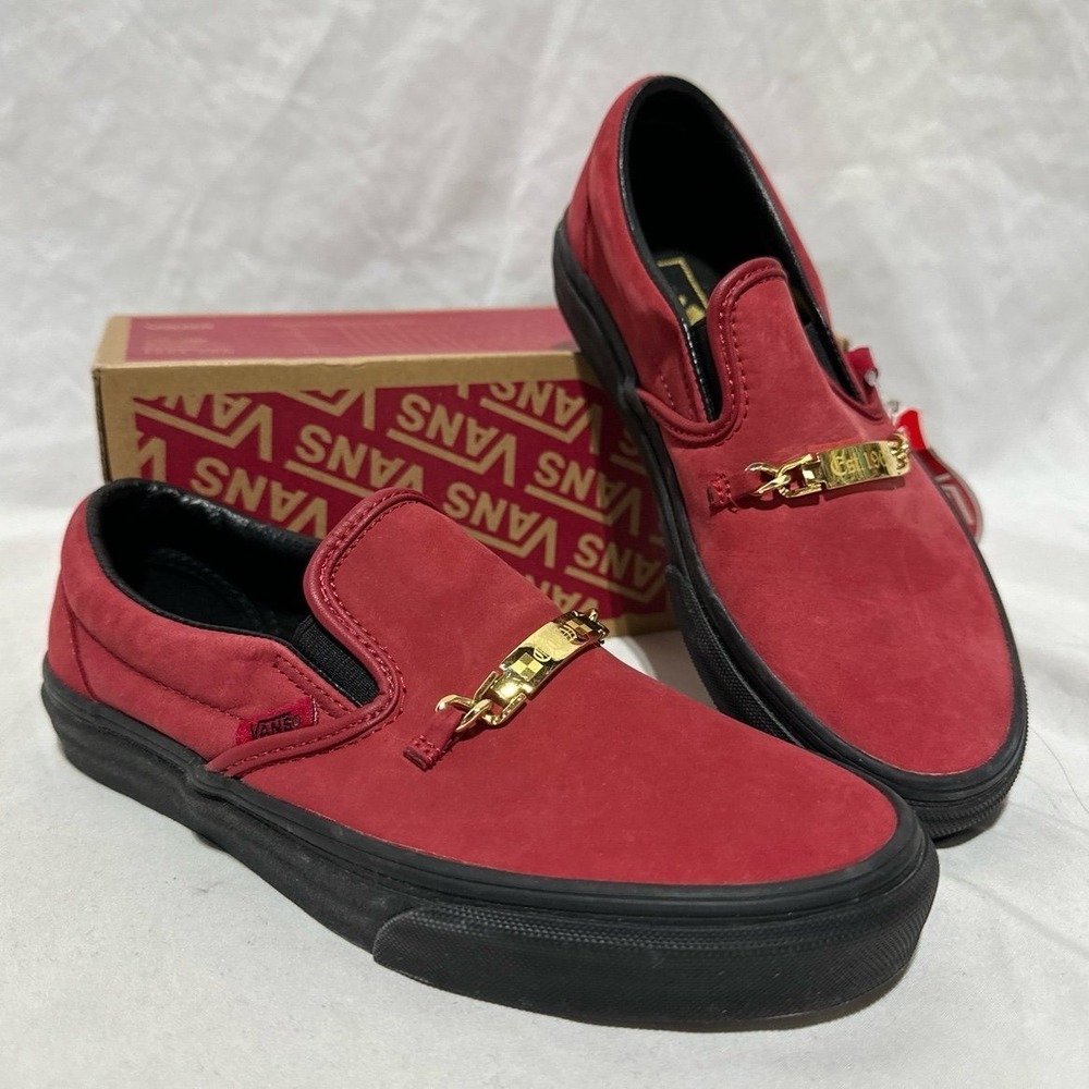 Vans Classic Slip On Old English Gold Embellished Red Hot Chili Pepper Red New